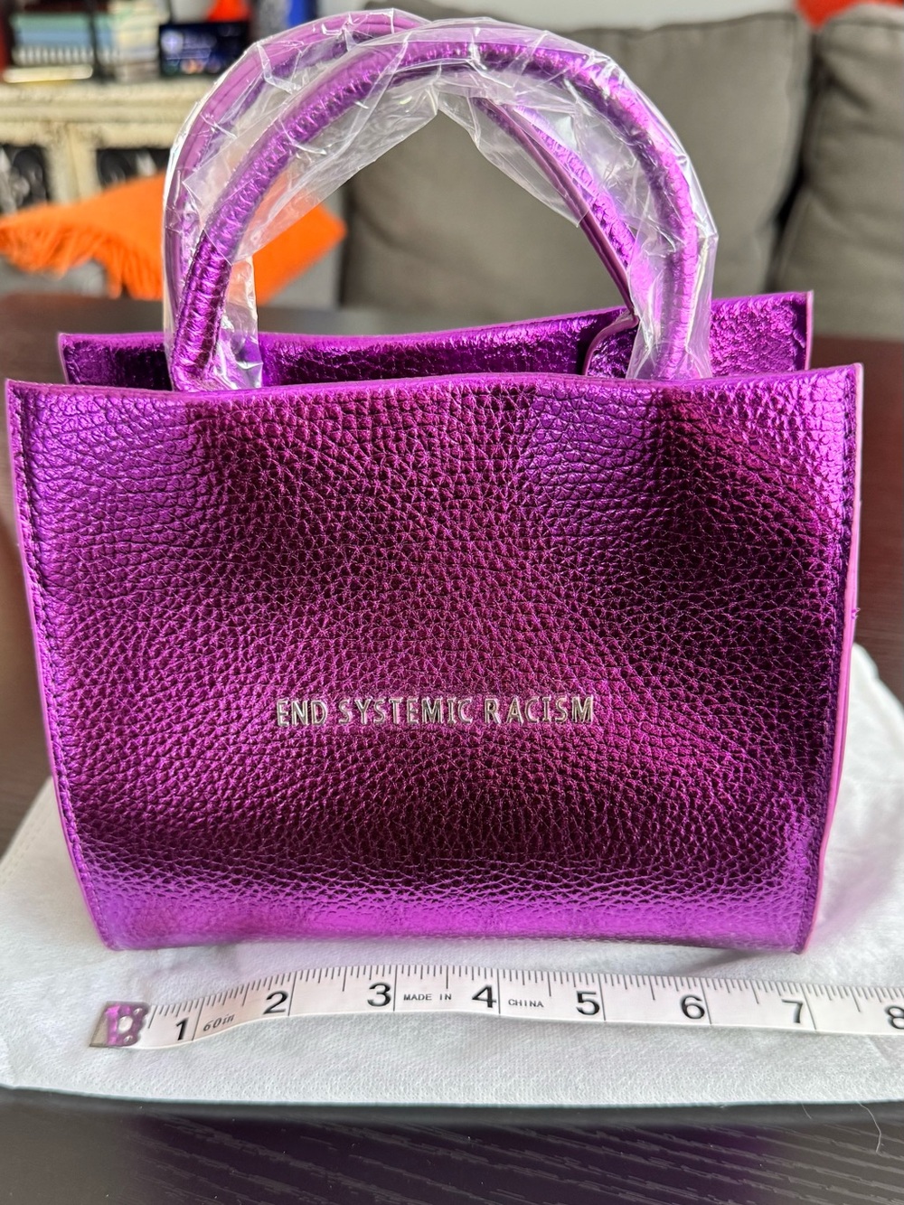 Brandon Blackwood End Systemic Racism metallic purple mini tote - Picture 5 of 8